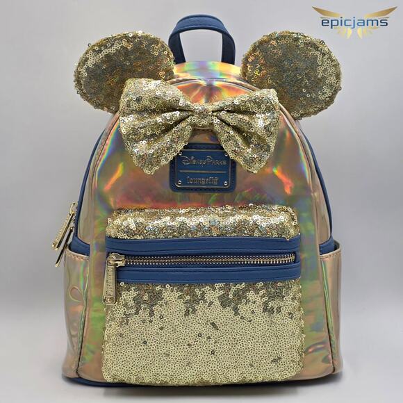 Loungefly Disney Minnie Mouse 50th Anniversary Ear Gold Iridescent Backpack Bag main image 5